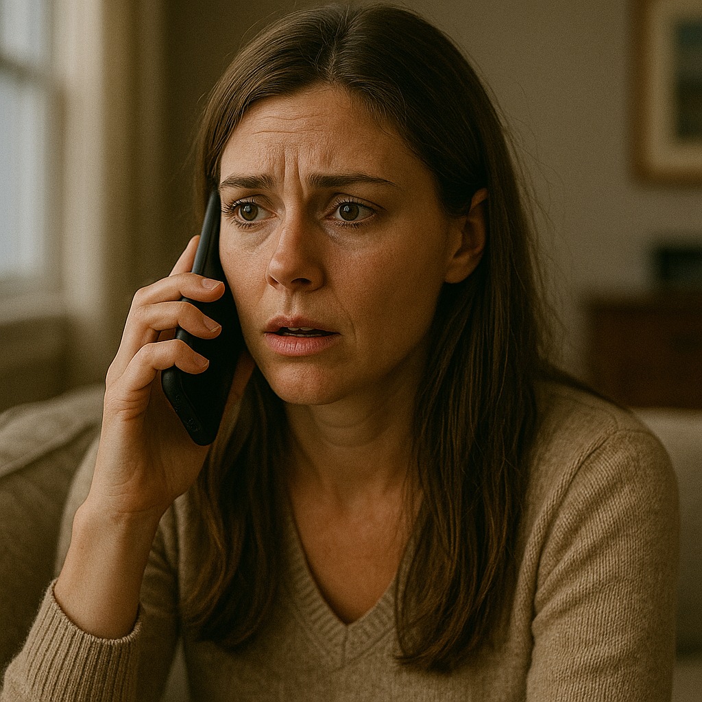Femme au téléphone avec expression stupéfaite