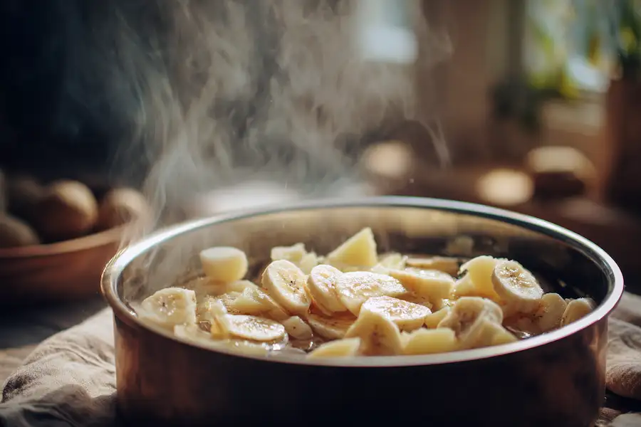 Bol contenant une crème maison à base de banane et pomme de terre
