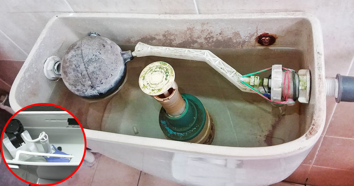 Photo d'une personne nettoyant l'int&eacute;rieur d'un r&eacute;servoir de WC avec une &eacute;ponge