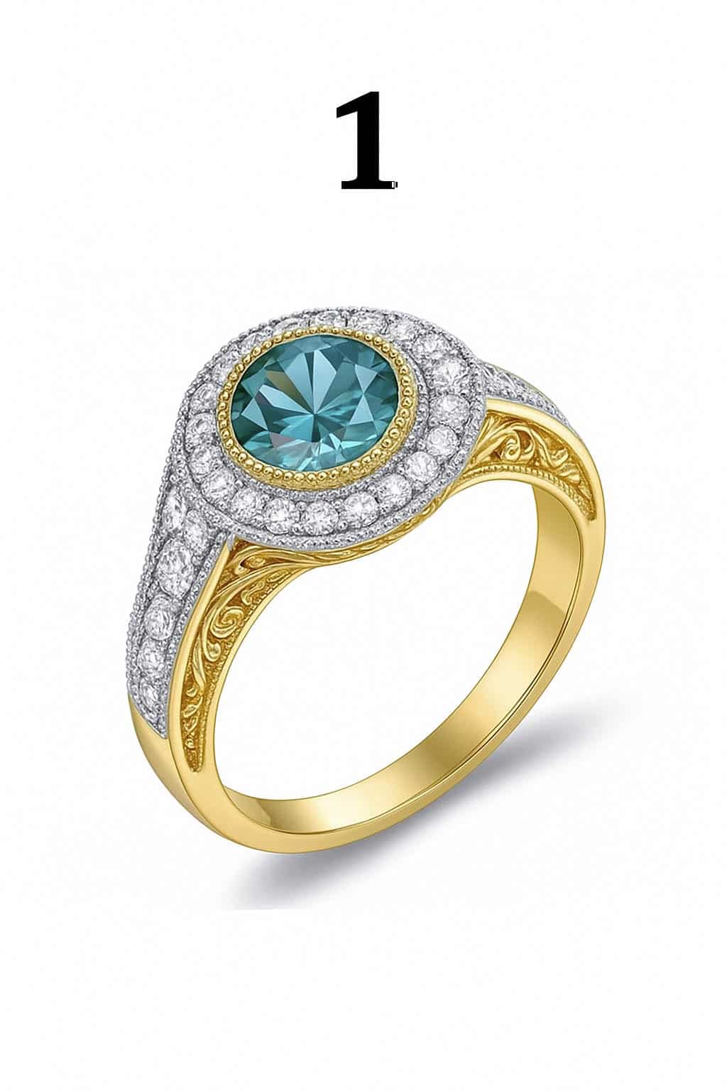 Bague bleu-vert avec reflets dorés